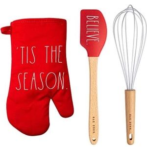 Rae Dunn Collection 3 Piece Holiday Oven Mitt Set with Spatula and Whisk NWT